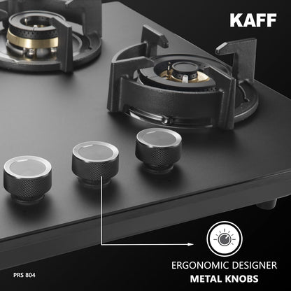 KAFF | PRESTON |80CM 4 Burners Open Built-In Hob & Hobtop With Digital Timer | 8Mm Premium Frosted Black Glass | Powerful Brass Burners With Full Flame Failure Device | Enamelled Matt Finish | PRS804