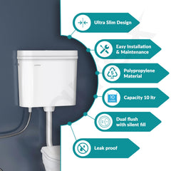 Plantex Flush Tank for Toilet with 10 Ltr Water Capacity/Dual Flushing Cistern for Bathroom/Polypropylene Toilet Flush Tank - Pack of 1 (Classic, White)-2