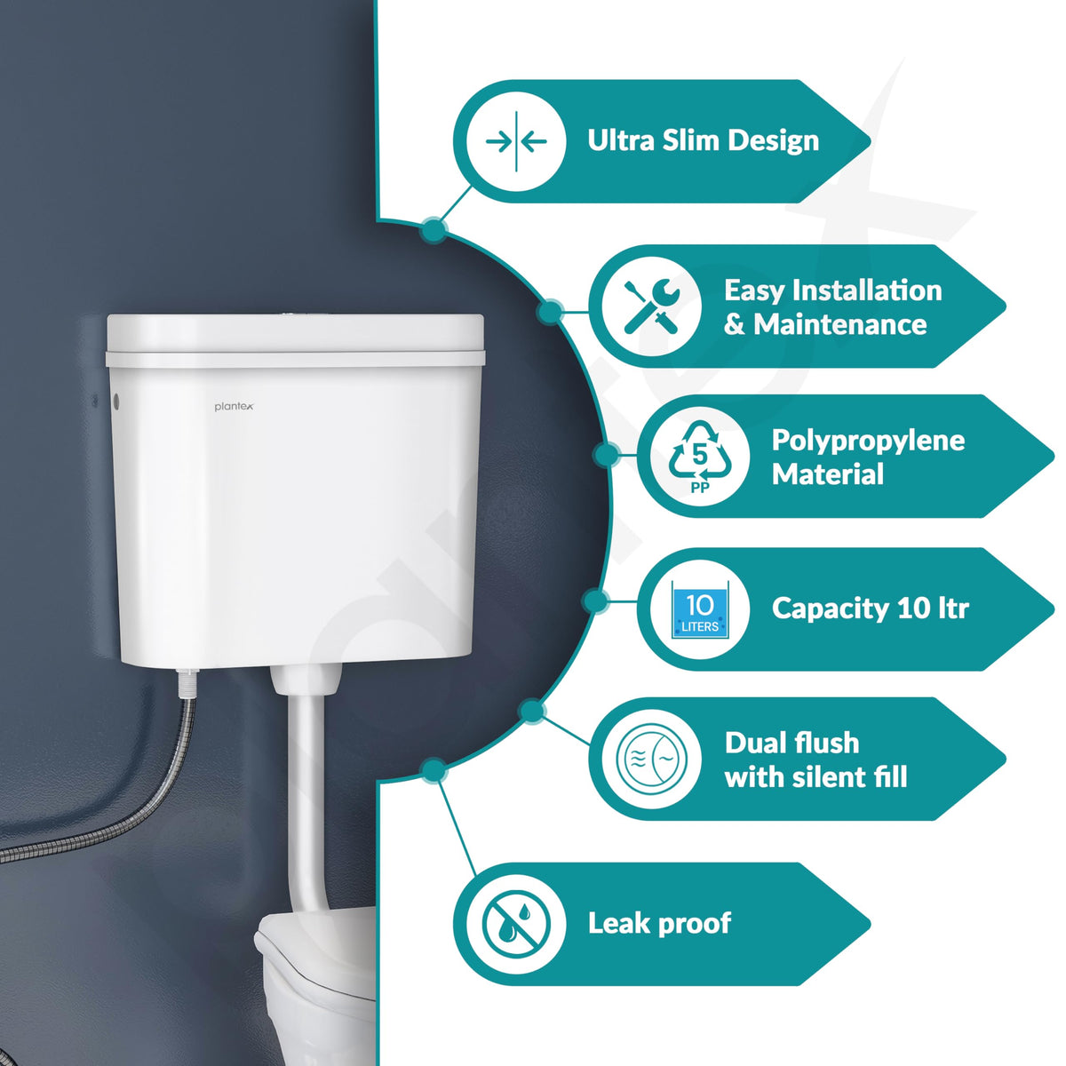 Plantex Flush Tank for Toilet with 10 Ltr Water Capacity/Dual Flushing Cistern for Bathroom/Polypropylene Toilet Flush Tank - Pack of 1 (Classic, White)