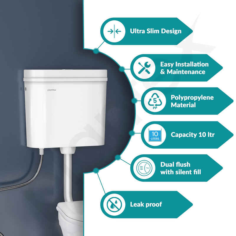 Plantex Flush Tank for Toilet with 10 Ltr Water Capacity/Dual Flushing Cistern for Bathroom/Polypropylene Toilet Flush Tank - Pack of 1 (Classic, White)-2
