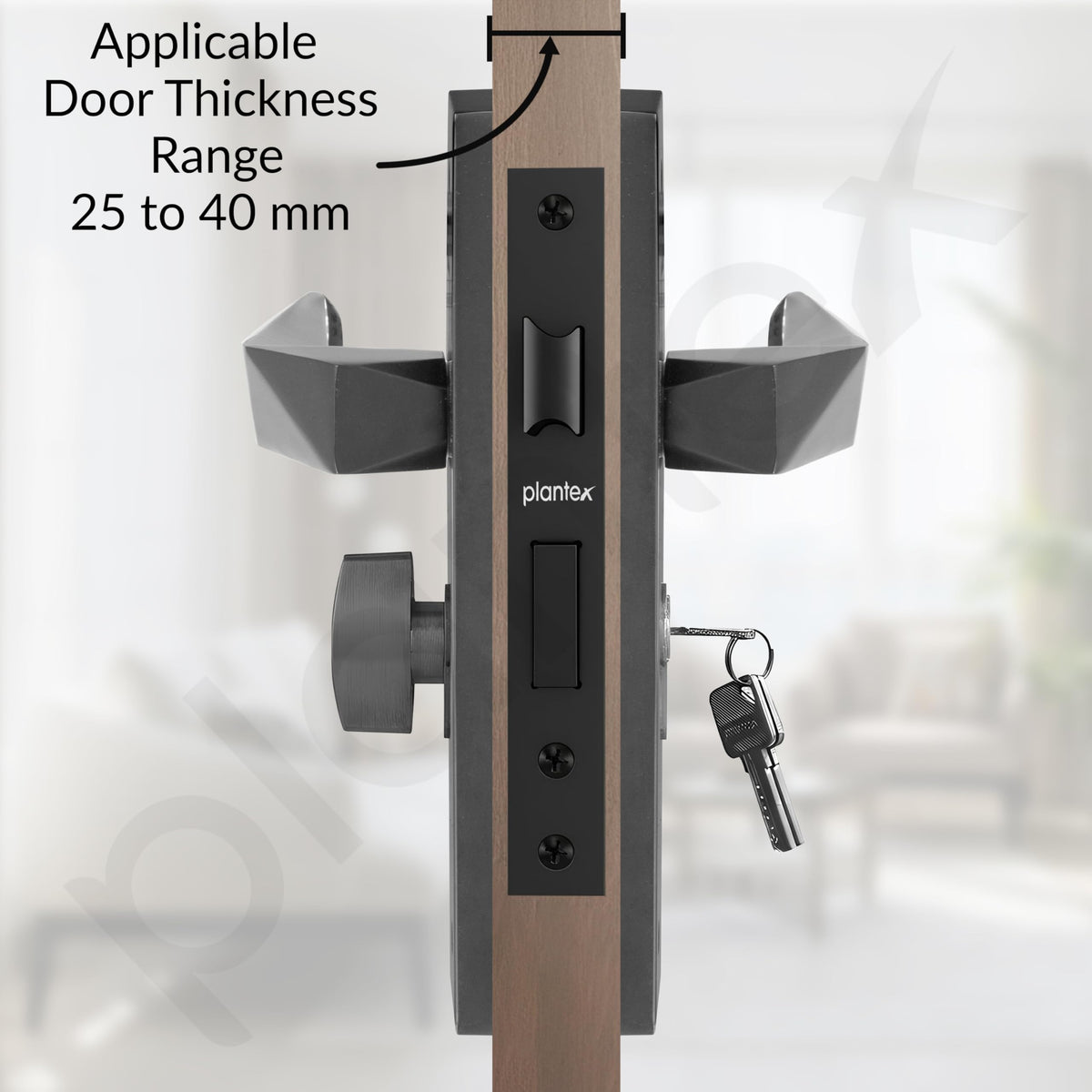Plantex Door Lock for Home /6-Lever Lock Mechanism with 3 Years of Warranty/Heavy-Duty Door Lock Handle Set with 3 Keys, Brass Lock Body & Cylinder - (8129-Grey)-3