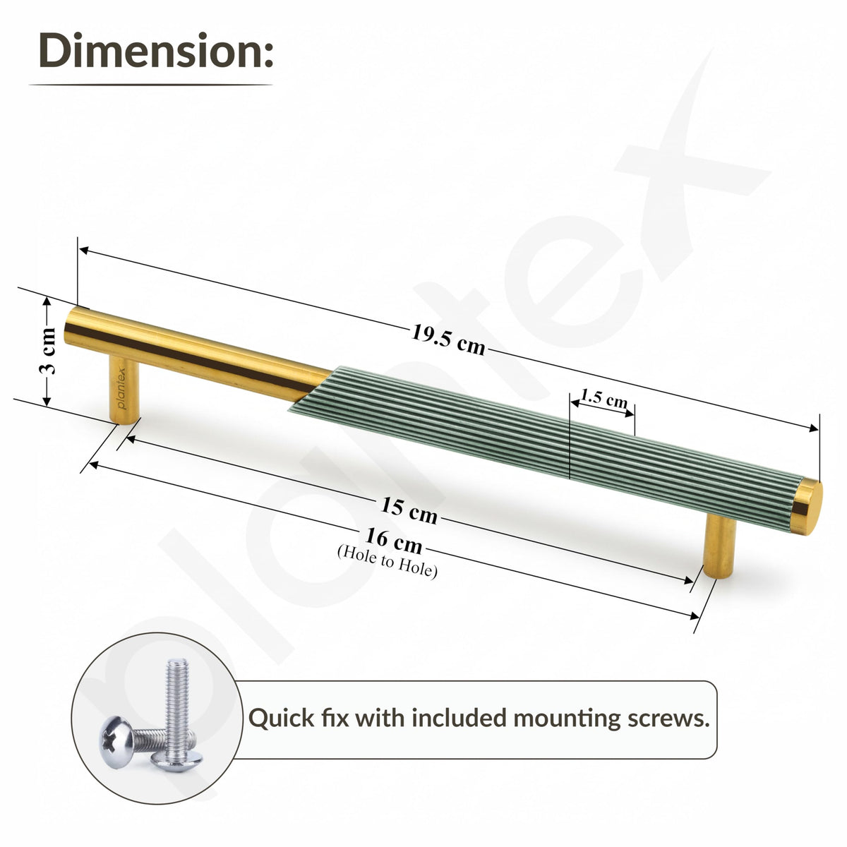 Plantex Stainless Steel & Aluminium Cabinet Handle/160mm Wardrobe Door Handle/Cupboard Pull-Push Handles for Home/Office - Pack of 1 (Green & Gold)-3
