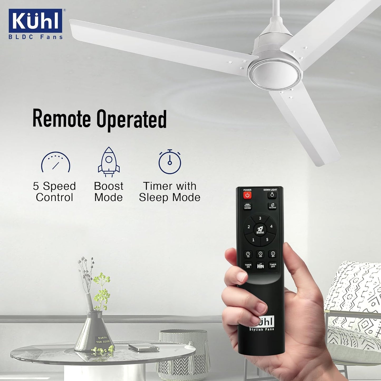 KUHL Arctis A4 1200MM 65% Stylish Power Saving BLDC Ceiling Fan with Remote | 29W | BEE 5 Star Rated & ISI Marked | High Air Flow | 5 Year Brand Warranty On Motor | White