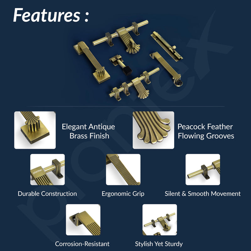 Plantex Door Kit for Single Door/Stainless Steel Door Accessories (10-inch Al-Drop,8-inch Latch,2 Handles of 8 and 7 Inch,7-inch Tower Bolt and 4-inch Door Stopper - (Brass Antique)-4