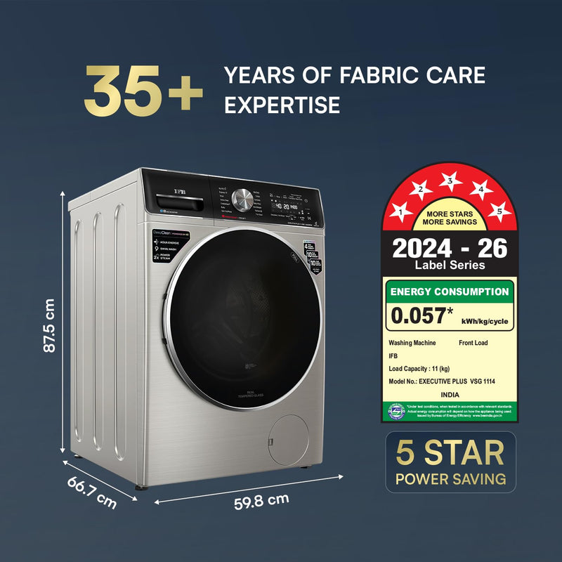 IFB 11 Kg 5 Star, Ai DOS, OXYJET, 9 Swirl Wash, Steam Refresh, Eco Inverter, WiFi, DeepClean® Fully Automatic Front Load