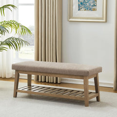 Ottoman Benches with Solid Wood Shelf, Storage Bench for Hallway, Living Room