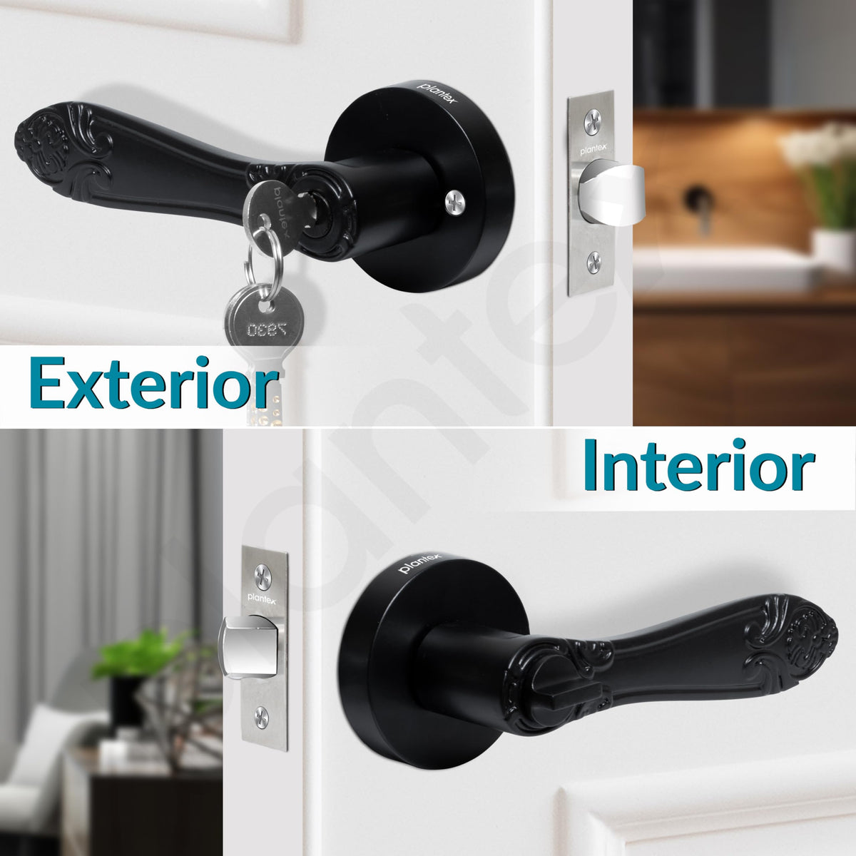 Plantex Door Lock for Main Door/Mortise Lock for Home/Door Handle Lock Set with 3 Computerise Keys - (Black)-5