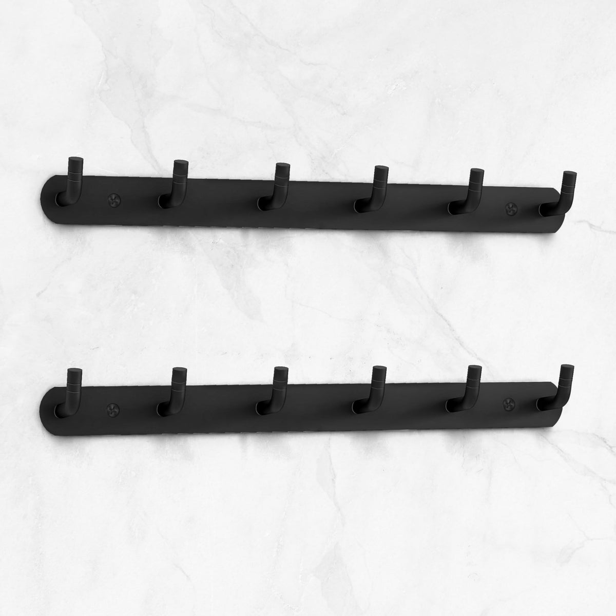 Plantex Stainless Steel Towel Hangers/Wall Hooks for Hanging Cloth/Bathroom Robe Hooks/Door Hangers/Hook Rail for Hanging Keys - 6 Hooks (Pack of 2, Black)-1