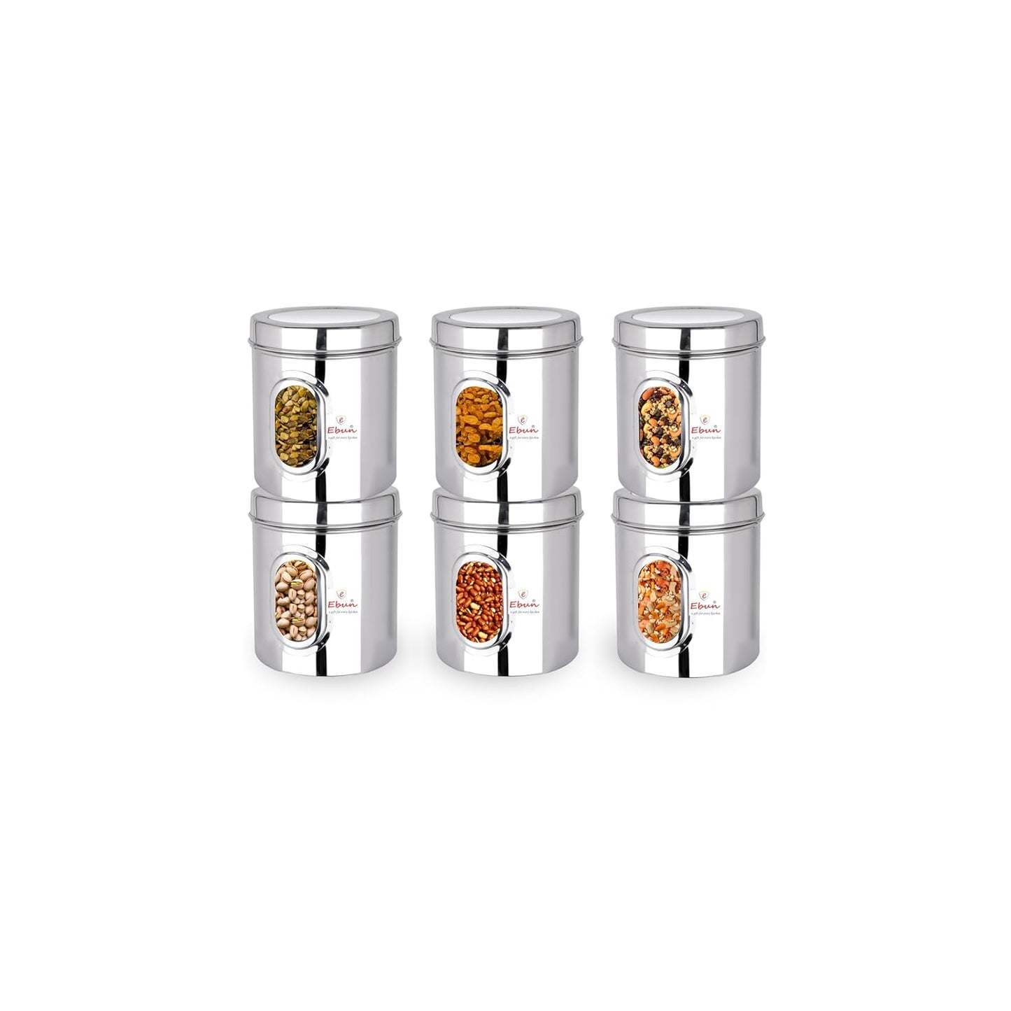 Ebun Stainless Steel See Through Small Containers | Small Containers with Capacity 200 Grams | Pack of 6 Pcs Combo, Silver