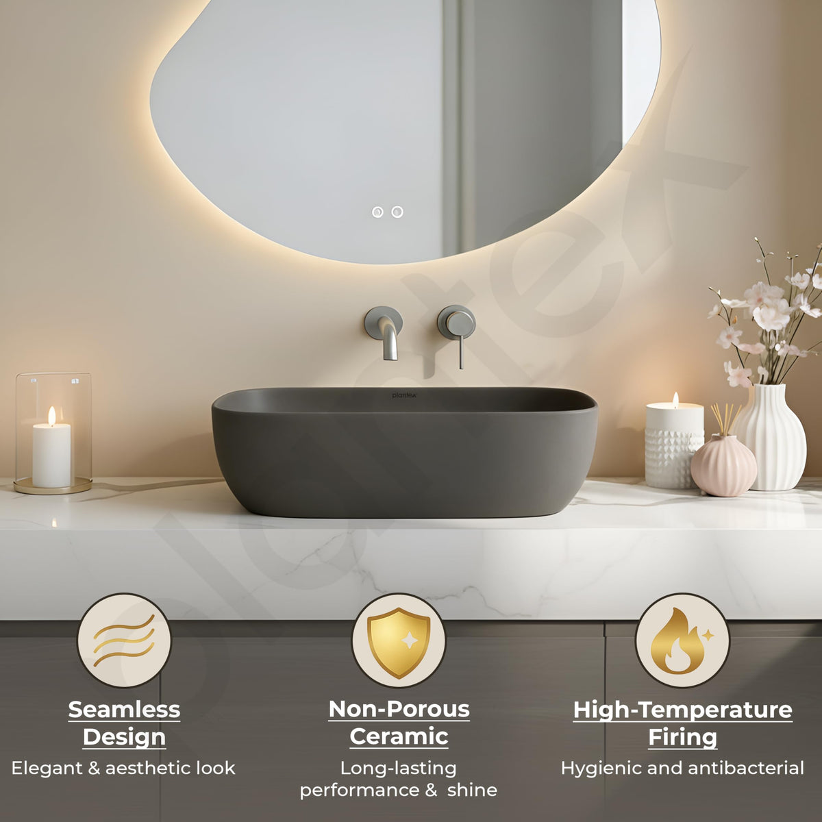 Plantex Wash Basin for Bathroom/Ceramic Basin/Rectangle Tabletop Basin/Wash Basin for Home/Restaurant (Cloud Grey - 18 x 13 x 5 Inch)-5