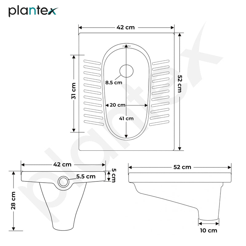 Plantex Indian Toilet for Bathroom/Household Squatting Pan/Orrisa Pan for Bathroom/Sintered Stone Base Ceramic Sanitaryware Toilet - (White, 2262)-2