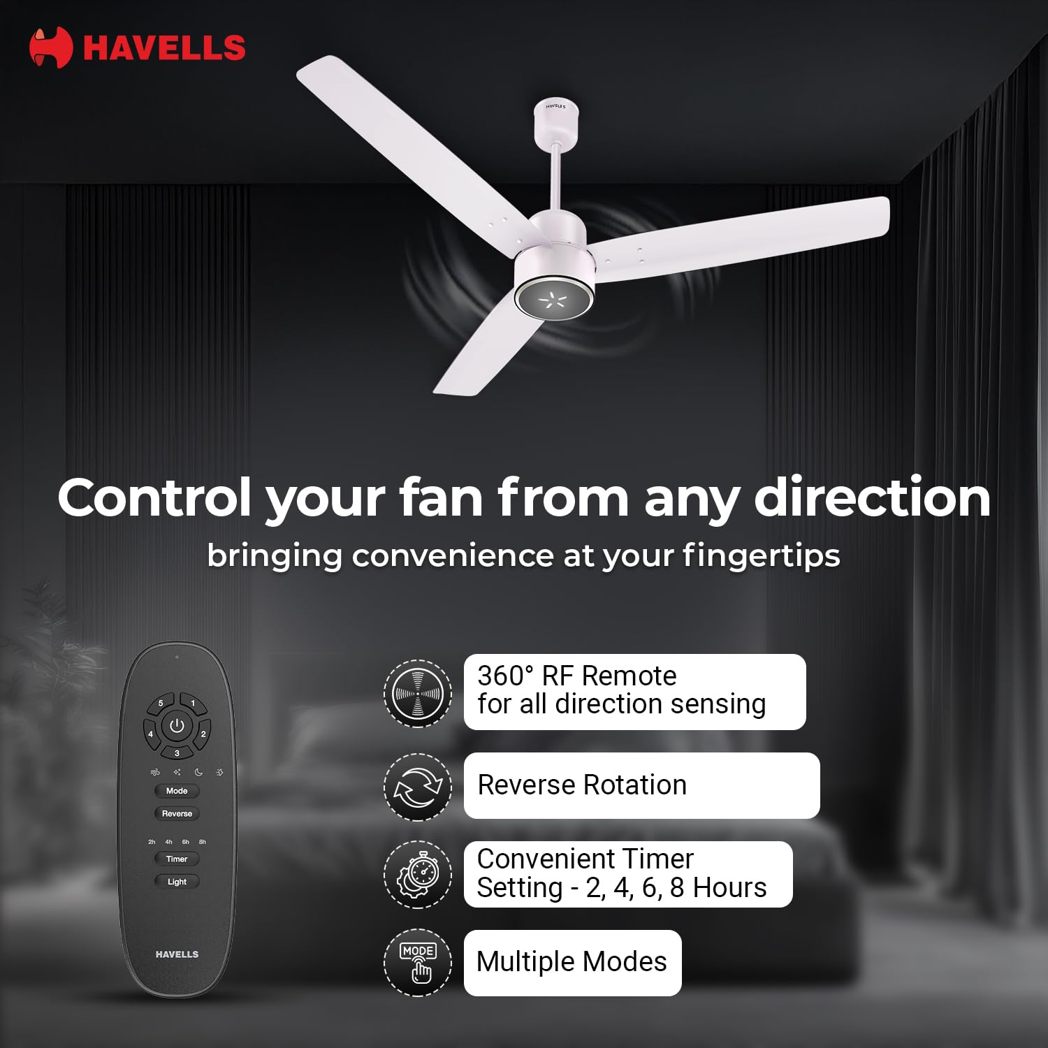 Havells FAB BLDC ULED Ceiling Fan 1200mm, 5 star, LED Speed Indicator, 380 RPM, Up to 65% Savings,Reverse Rotation,4 Speed Modes,Low Wattage 30W,Low Noise,Air Flow:225 CMM, 3 Year Warranty,Blush Ivory