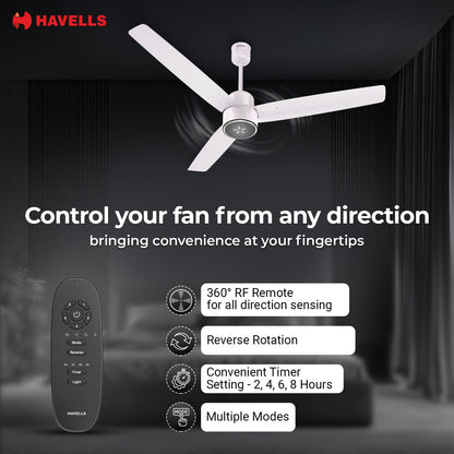 Havells FAB BLDC ULED Ceiling Fan 1200mm, 5 star, LED Speed Indicator, 380 RPM, Up to 65% Savings,Reverse Rotation,4 Speed Modes,Low Wattage 30W,Low Noise,Air Flow:225 CMM, 3 Year Warranty,Blush Ivory
