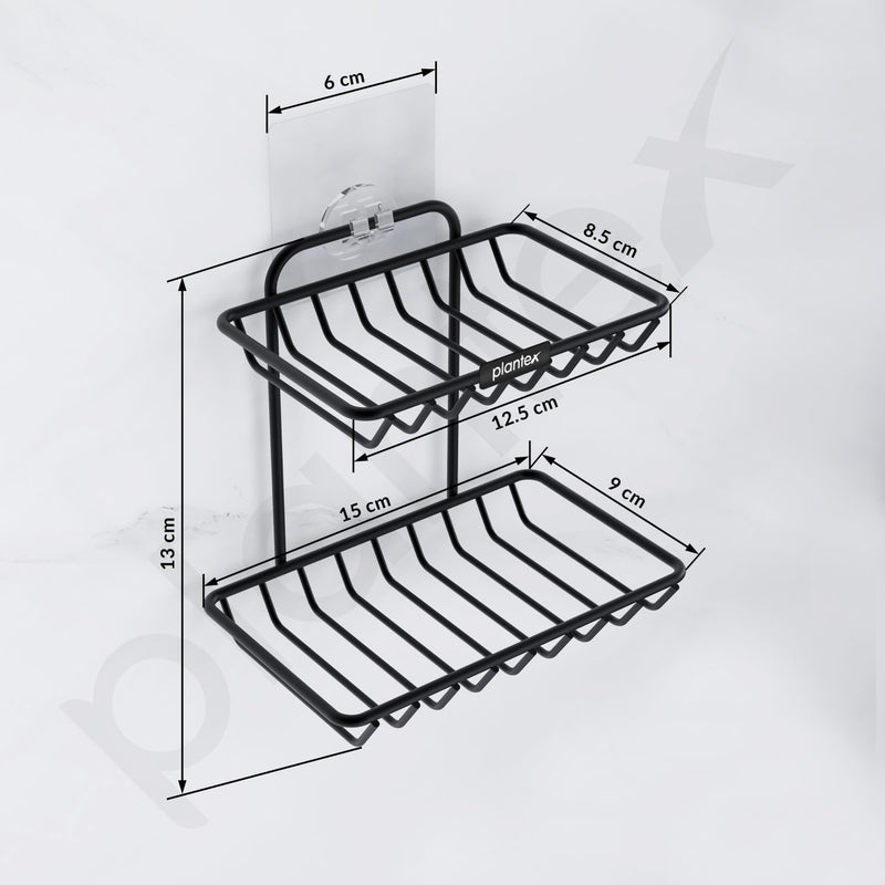 Plantex Self Adhesive Soap Holder for Bathroom/GI Steel Soap Case/2 Layer Soap Storage/Bathroom Accessories - Pack of 1 (Black)-3