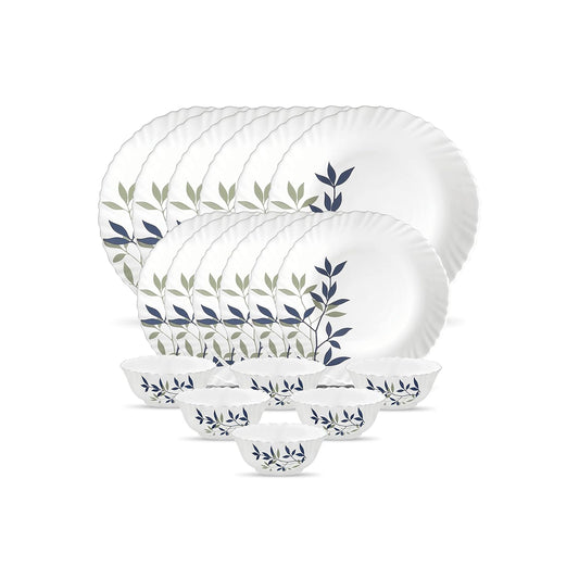 La Opala Novo Collection Opal Glass Crockery | for Family of 6 | Dinner Set 18 pcs Silken Charm | Plates & Bowls for Dining | Microwave Safe | 100% Vegetarian | Extra Strong | Light & White