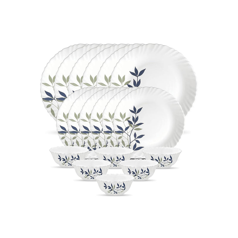 La Opala Novo Collection Opal Glass Crockery | for Family of 6 | Dinner Set 18 pcs Silken Charm | Plates & Bowls for Dining | Microwave Safe | 100% Vegetarian | Extra Strong | Light & White