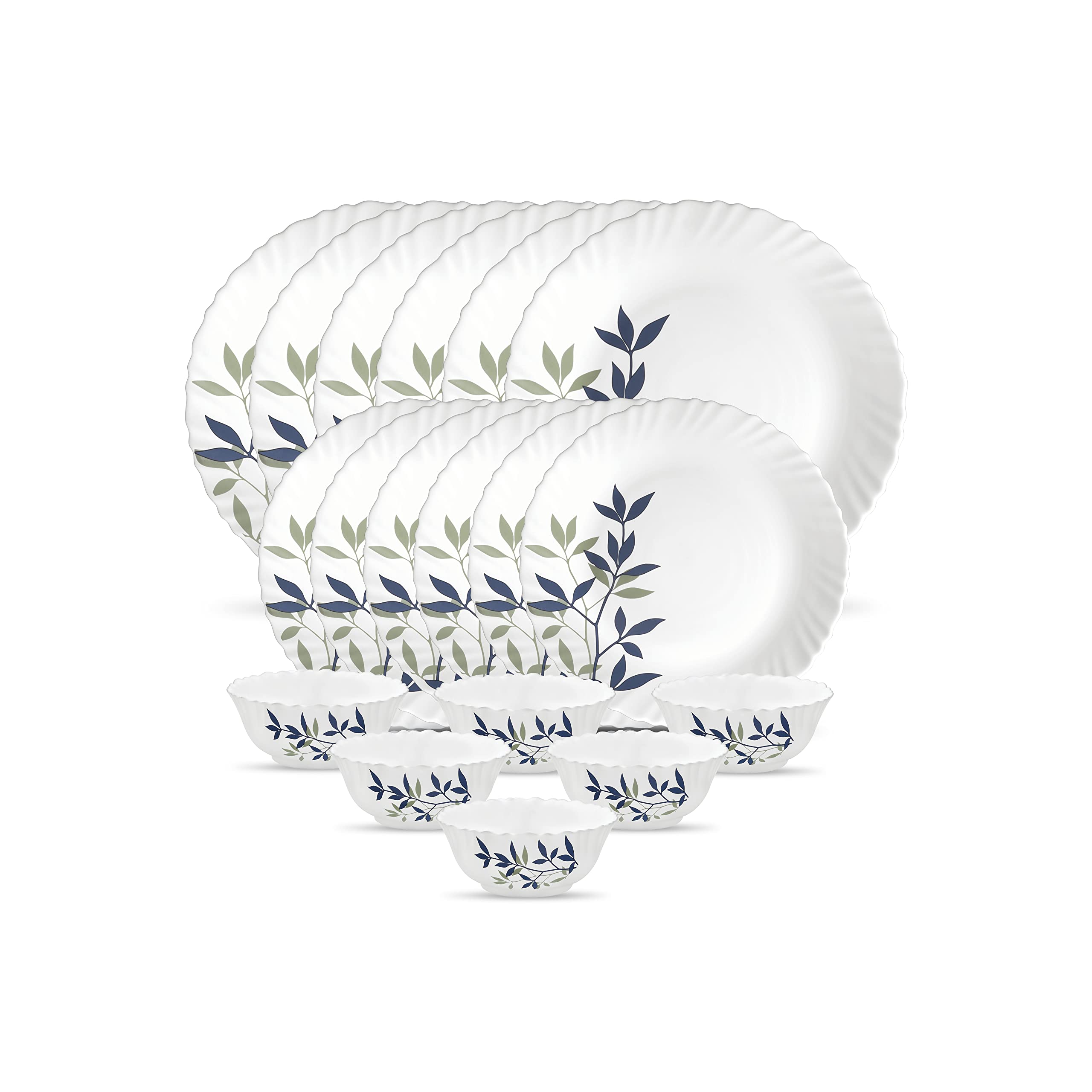 La Opala Novo Collection Opal Glass Crockery | for Family of 6 | Dinner Set 18 pcs English Lavender | Plates & Bowls for Dining | Microwave Safe | 100% Vegetarian | Extra Strong | Light & White