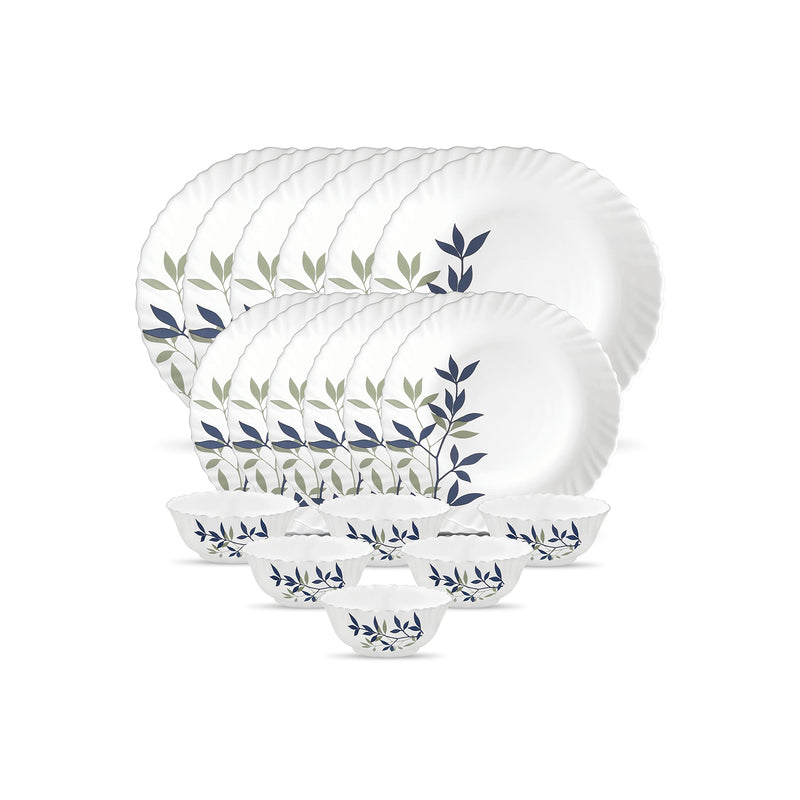 La Opala Novo Collection Opal Glass Crockery | for Family of 6 | Dinner Set 18 pcs English Lavender | Plates & Bowls for Dining | Microwave Safe | 100% Vegetarian | Extra Strong | Light & White
