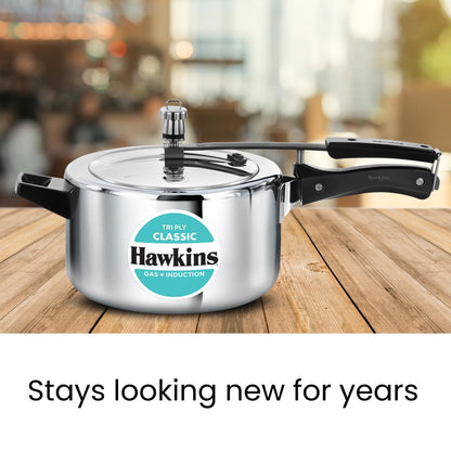 Hawkins Triply 4 Litre Classic Pressure Cooker, Triply Stainless Steel Induction Inner Lid Cooker & Tall Design, Silver (SSTCL40)