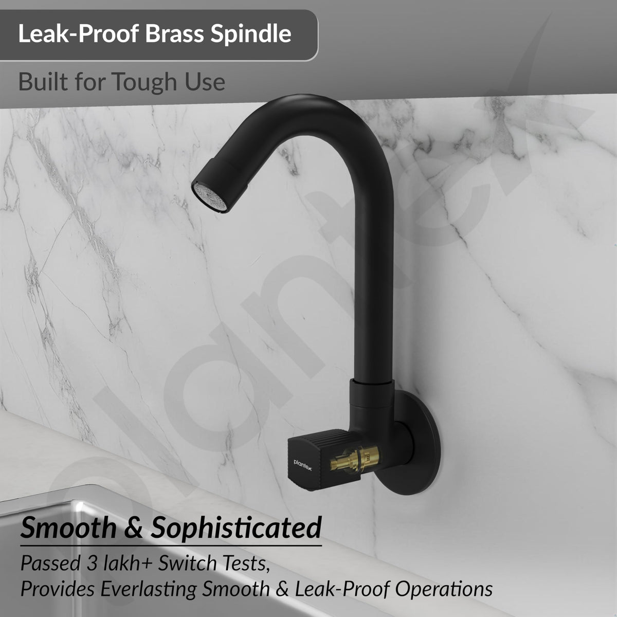 Plantex Single Lever Kitchen Sink Tap with Water Saving Aerator and Brass Spindle Tap/Quarter Turn Sink tap for Kitchen Basin with Wall Flange and Teflon Tape (Black)-3