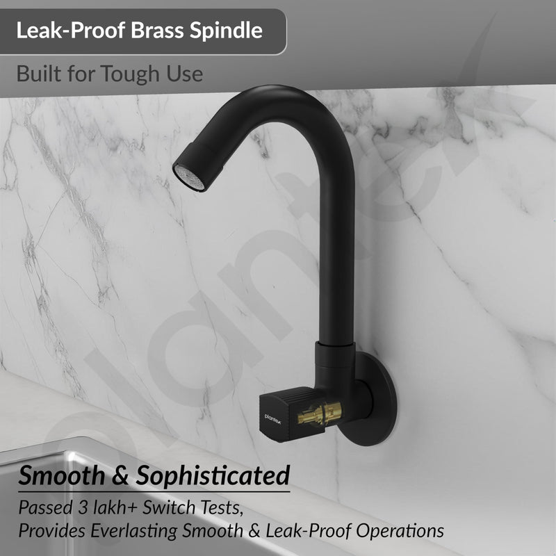 Plantex Single Lever Kitchen Sink Tap with Water Saving Aerator and Brass Spindle Tap/Quarter Turn Sink tap for Kitchen Basin with Wall Flange and Teflon Tape (Black)-3