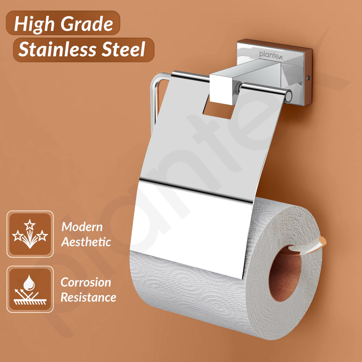Plantex Stainless Steel Toilet Paper Roll Holder/Tissue Paper Holder in Bathroom/Kitchen/Bathroom Accessories - Nexa (Chrome)-3