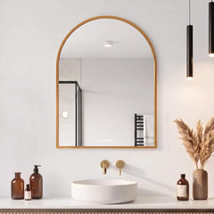 Plantex Aluminium Frame Mirror for Bathroom/Wall Mount Half-Capsule Mirror for Bedroom/Dressing Room/Living Room/Entryway - (Gold, 18x24 Inch)-1