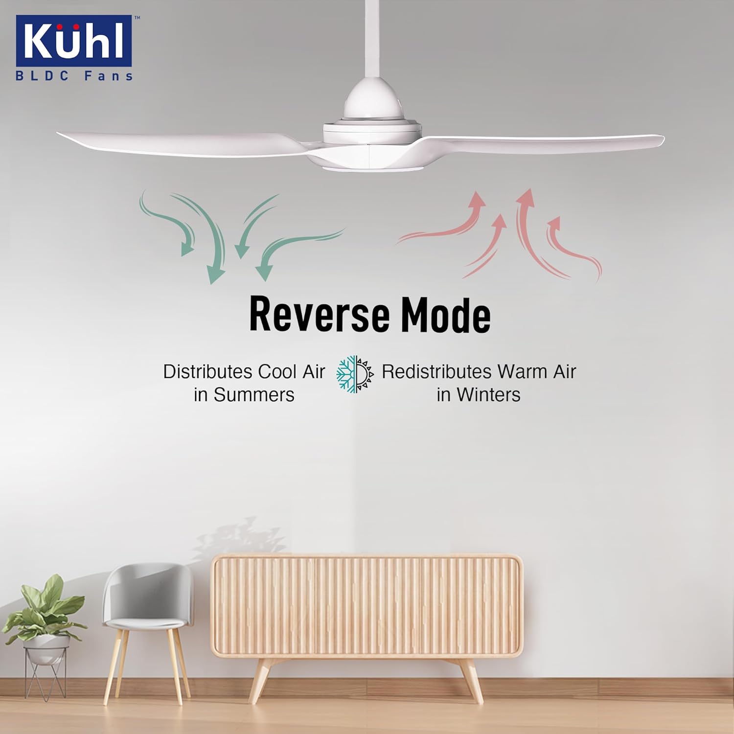 KUHL Meridian M2 1200 mm 65% Power Saving BLDC Ceiling Fan With Remote | BEE 5 Star Rated & ISI Marked | High Air Flow | Reverse Mode | 5 Year Warranty on Motor | Free Installation | White