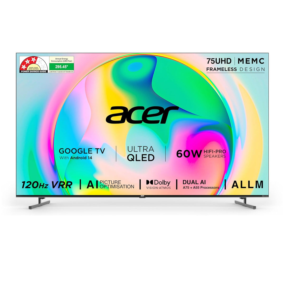 Acer 189 cm (75 inches) Super Series 4K Ultra HD Smart QLED Google TV AR75QDXGU2875AT (Black) 2024 Model-1