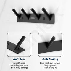 Plantex Wall Hooks for Hanging Cloth/Stainless Steel Towel Hangers/Bathroom Robe Hooks/Door Hangers/Round Wall Hook/Hook Rail for Hanging Keys - 4 Hooks (Pack of 2, Z-Black)-5
