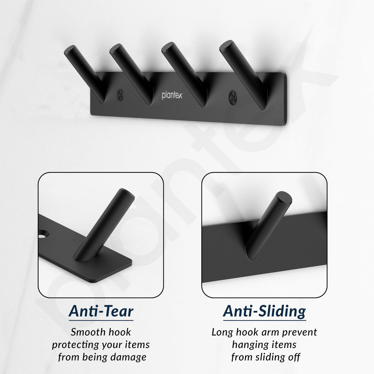 Plantex Wall Hooks for Hanging Cloth/Stainless Steel Towel Hangers/Bathroom Robe Hooks/Door Hangers/Round Wall Hook/Hook Rail for Hanging Keys - 4 Hooks (Pack of 2, Z-Black)-5