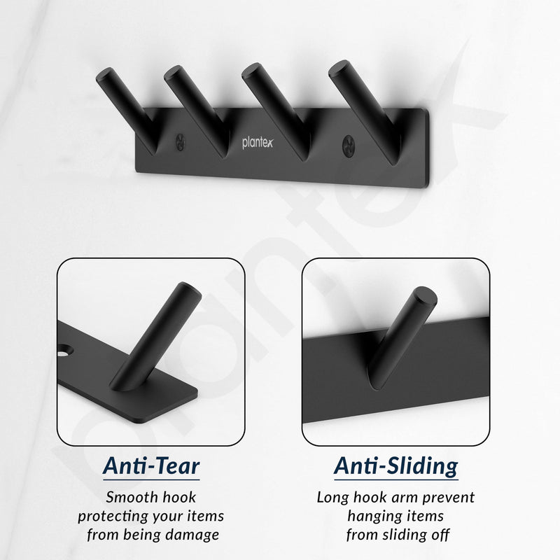 Plantex Wall Hooks for Hanging Cloth/Stainless Steel Towel Hangers/Bathroom Robe Hooks/Door Hangers/Round Wall Hook/Hook Rail for Hanging Keys - 4 Hooks (Pack of 2, Z-Black)-5