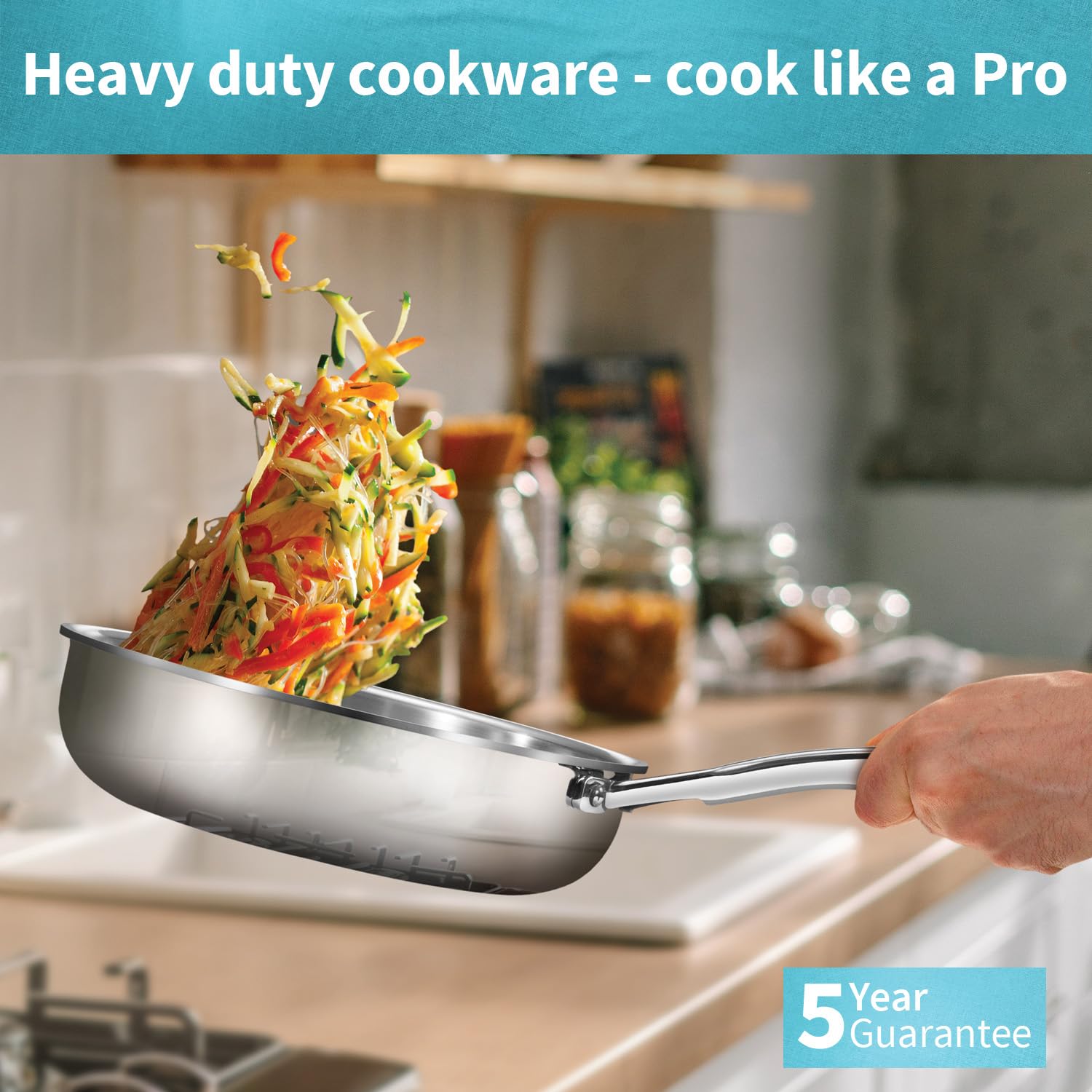 Hawkins Pro 22 cm Frying Pan, Triply Stainless Steel Fry Pan with Stainless Steel Handle, Silver (PSF22)