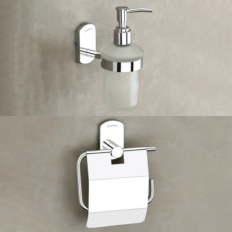 Plantex Parv 304 Grade Stainless Steel Toilet Paper Holder/Liquid Soap Dispenser/Bathroom Accessories - Chrome-1