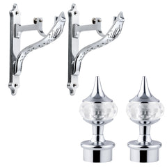 Plantex Heavy Duty Aluminium Diamond Curtain Holder/Curtain Brackets/Curtains Rod Holder with Support 1 Inch Rod (Chrome - 1 Pair)-1