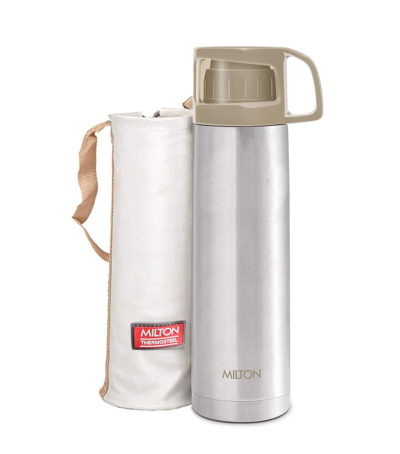 Milton Glassy 500 Thermosteel Vacuum Insulated Double Walled Flask with Drinking Cup lid & Jacket, 500 ml Water Bottles, 24 Hours Hot & Cold, Easy to Carry,Rust Proof, Tea, Coffee, Travel Bottle, Grey