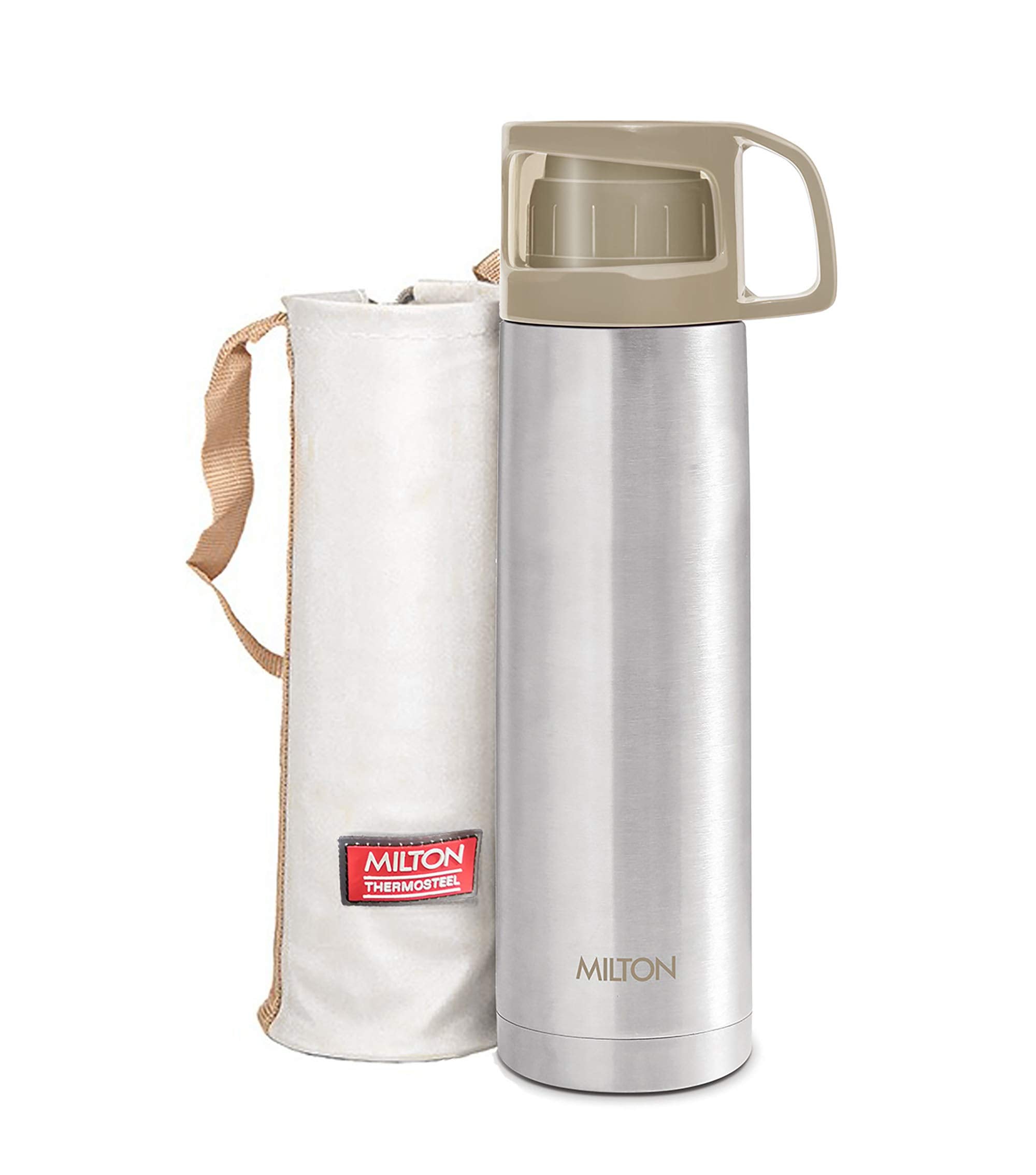 Milton Glassy 500 Thermosteel Vacuum Insulated Double Walled Flask with Drinking Cup lid & Jacket, 500 ml Water Bottles, 24 Hours Hot & Cold, Easy to Carry,Rust Proof, Tea, Coffee, Travel Bottle, Grey