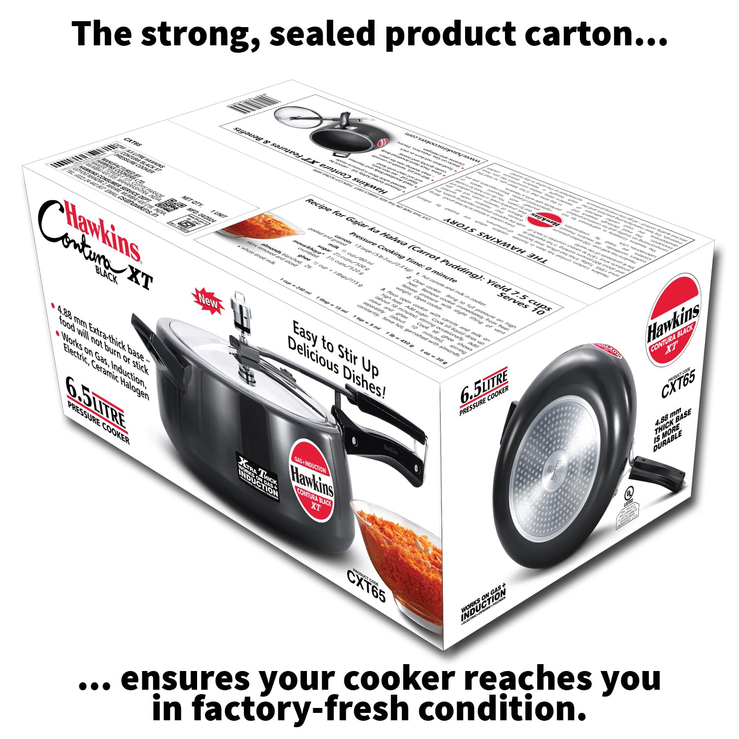 Hawkins 6.5 Litre Contura Black XT Pressure Cooker, Hard Anodised Inner Lid Cooker, Induction Cooker, Black (CXT65)