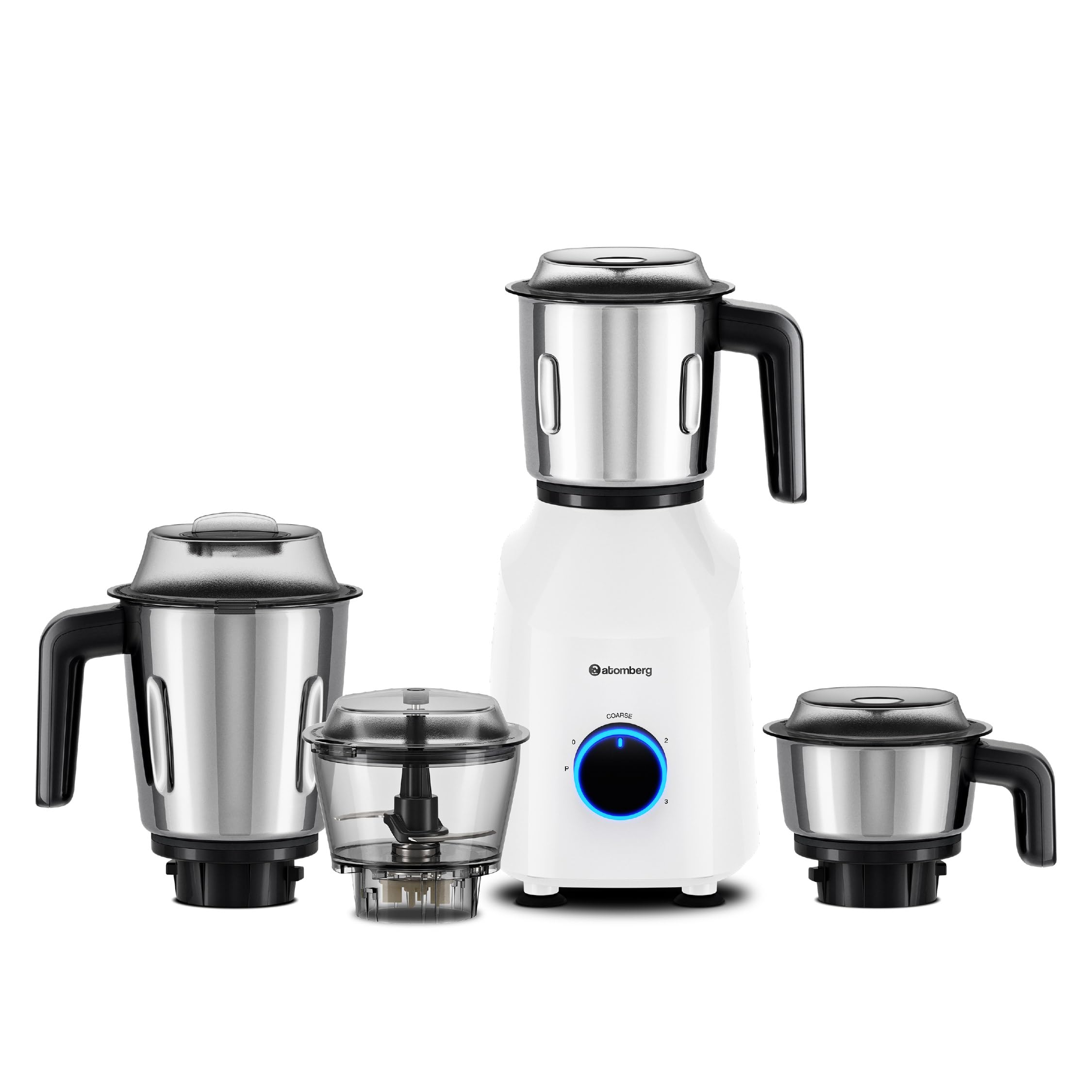 Atomberg Yulia 750 Watt Mixer Grinder | 4 Multipurpose Jars including Chopper Jar | Coarse Mode for Silbatta-like Textures | Powerful Intelligent Motor | Advanced Safety Features | Pebble Grey
