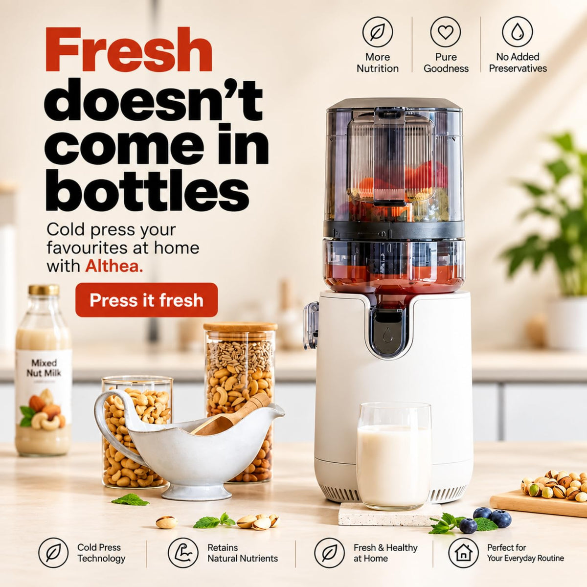 Hurom E50ST Cold Press Juicer for Home, Advanced Cold Press Technology for 20% More Juice, All-in-1 Juicer for Fruits, Vegetables, Nut Milk, World's No. 1 Slow Juicer Brand since 1974 (Mushroom White)
