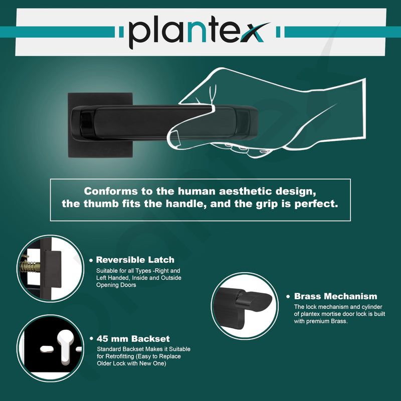 Plantex Triple Security Door Lock for Home/Main Door Lock Set with 3 Years of Warranty/Mortise Lock for Door with Brass Lock Body & Cylinder (7127, Z Black & DC Black)-4
