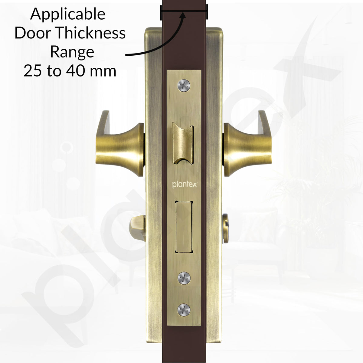 Plantex Stainless Steel Door Lock “ Bathroom Door Lock/Mortise 8inch Keyless Plate Handle Set for Home/Bathroom/Storeroom/Balcony/Office - Pack of 1 (DTM-659, Brass Antique)-3
