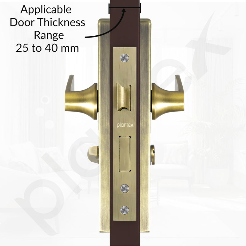 Plantex Stainless Steel Door Lock “ Bathroom Door Lock/Mortise 8inch Keyless Plate Handle Set for Home/Bathroom/Storeroom/Balcony/Office - Pack of 1 (DTM-659, Brass Antique)-3