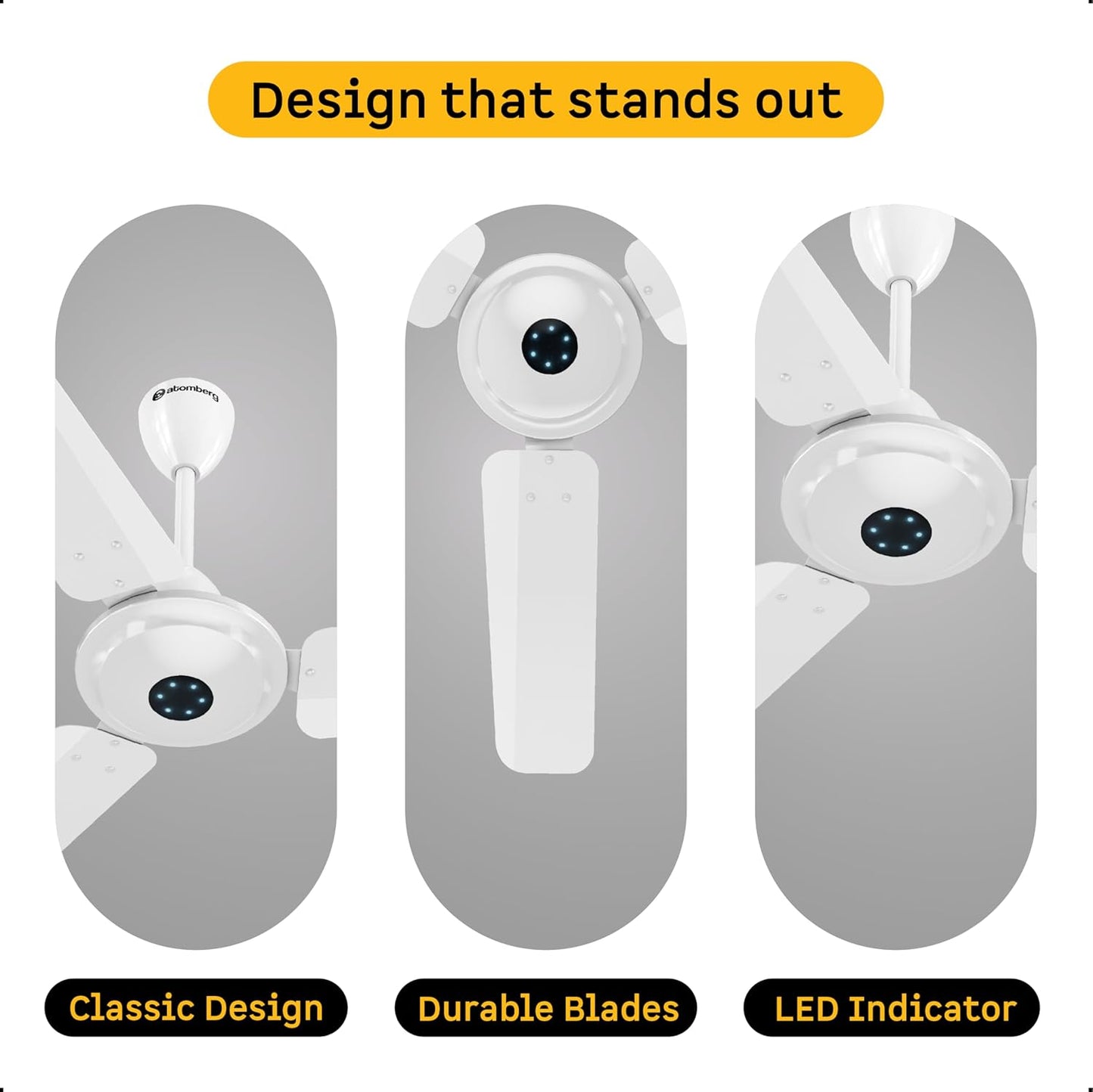 atomberg Ikano 900mm BLDC Ceiling Fan with Remote | BEE 5 star | High Air Delivery | LED Speed Indicator | Low Noise | Timeless Design with Power Saving | 3 Year Warranty | Gloss White