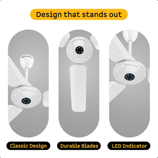 atomberg Ikano 900mm BLDC Ceiling Fan with Remote | BEE 5 star | High Air Delivery | LED Speed Indicator | Low Noise | Timeless Design with Power Saving | 3 Year Warranty | Gloss White