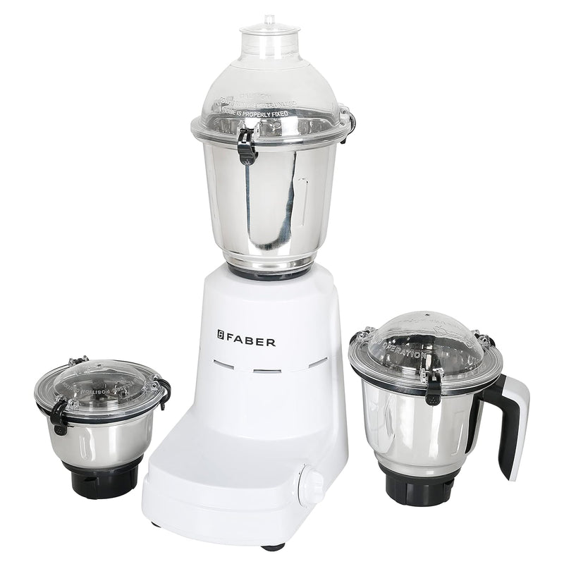 Faber Vogue 600W Blender Mixer Grinder, 3 SS Clip Lock Jars and Blades || Low-Noise Copper Motor, up to 19000 RPM Speed 