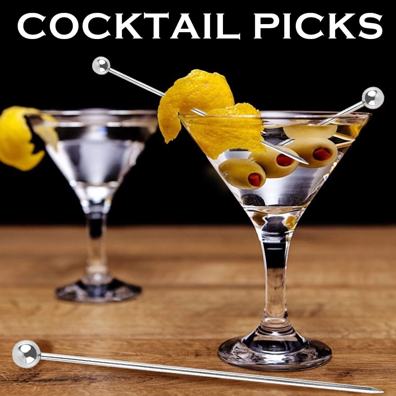 Dynore Stainless Steel 2 Pcs Cocktail Picks Fruit Stick Toothpicks for Cocktails Barbecue Snacks and Fruit Cojines