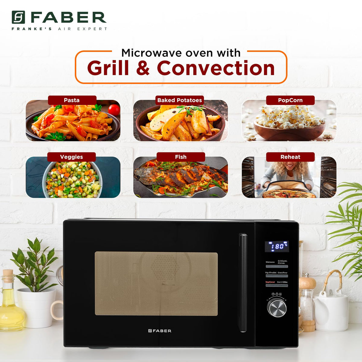 Faber FMW Instacook 30C Standalone 29L Microwave Oven |900W|10 Auto Cook Menu|Digital Panel|Reheat & Defrost|Glass Turnt