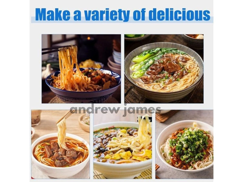 ANDREW JAMES Manual Commercial Heavy-Duty Manual Noodle Maker Machine with Dual 2mm & 4mm Stainless Steel Blades – Hand Crank Pasta Roller for Homemade Spaghetti & Dough Sheets
