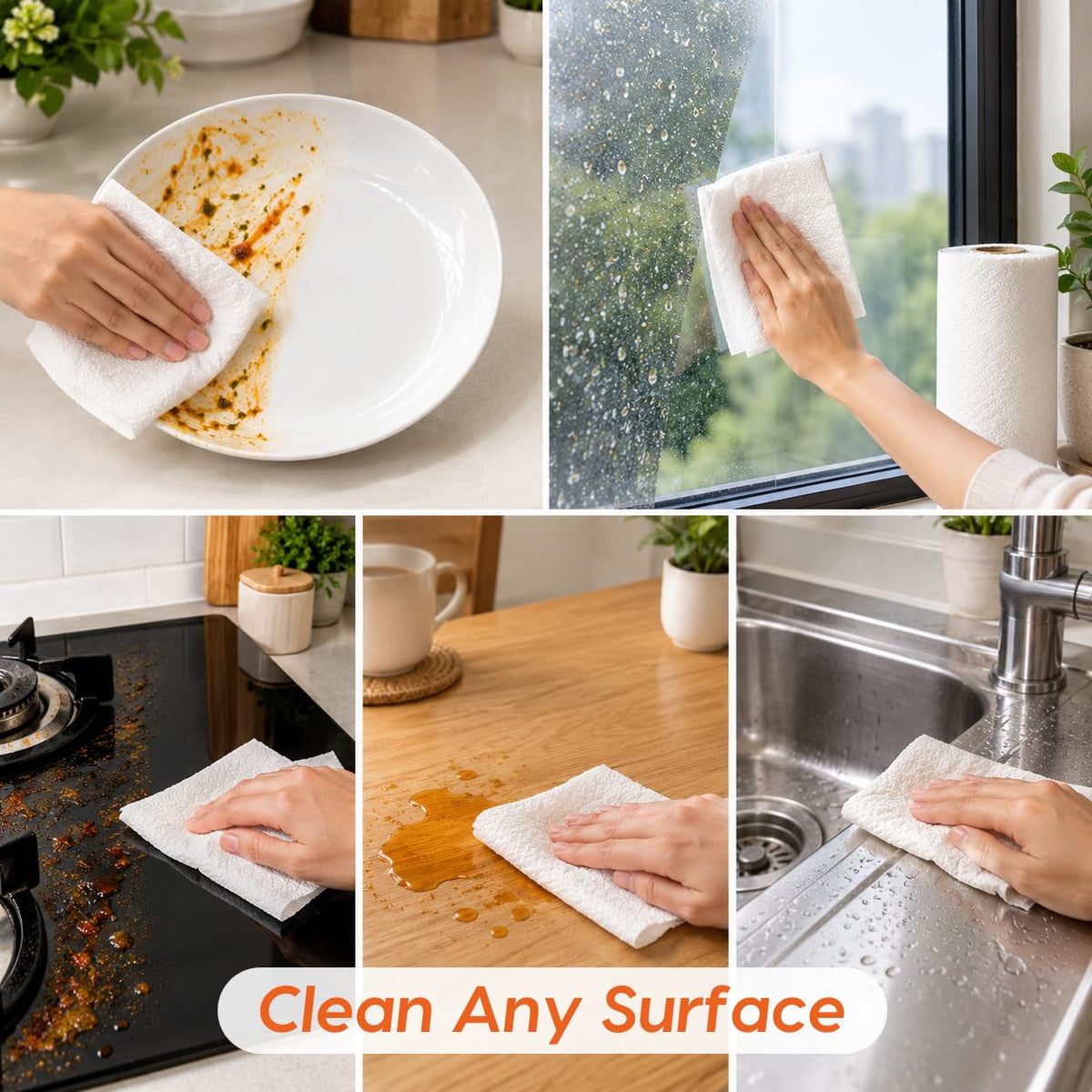 HOUZA Reusable Kitchen Towel Roll | Eco-Friendly Bamboo Kitchen Cleaning Wipes | Soft & Highly Absorbent | Paper Towel & Dishcloth Alternative | 2000 Times Hand Washable | 20 Sheets